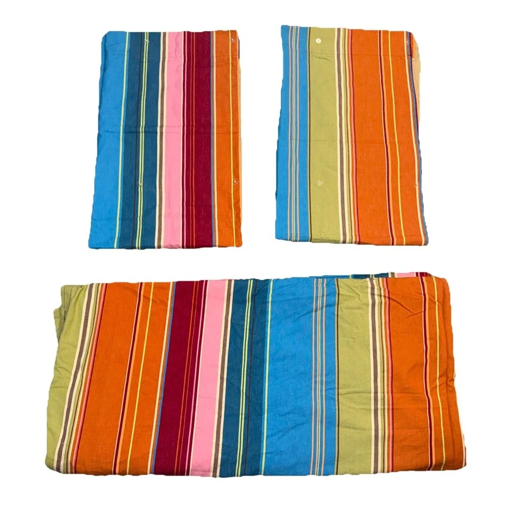 Pottery Barn Teen Colorful Striped Duvet 84X80 In W 2 Curtain Panels 36X61 In Ea